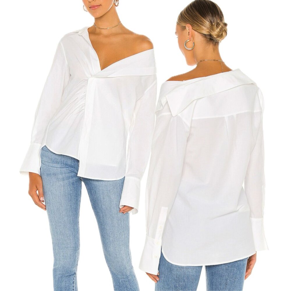 Frame Denim Off-Shoulder White Button Down Shirt